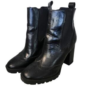 Truffle Collection size 7 Black Leather Boots Heels Booties Ankle Winter London